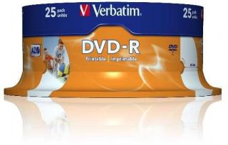 Verbatim DVD-R Wide Inkjet Printable 16x 4.7GB - 25 Pack Spindle Optical Media Photo