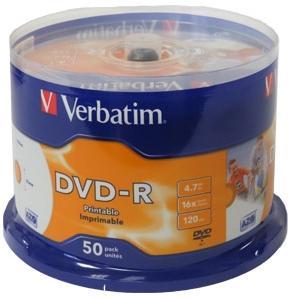 Verbatim DVD-R 16x 4.7GB - 50 Pack Spindle Printable Optical Media Photo