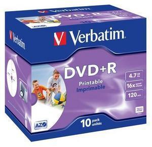 Verbatim DVD+R Wide Inkjet Printable - 10 Pack Jewel Case Optical Media Photo