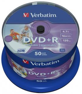 Verbatim DVD+R Wide Inkjet Printable 16x 4.7GB - 50 Pack Spindle Optical Media Photo