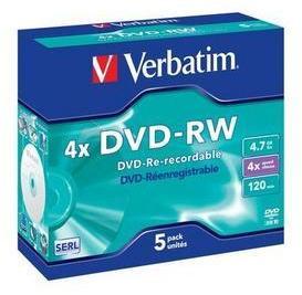 Verbatim DVD-RW Re-recordable Matt Silver 4x 4.7 GB - 5 Pack Jewel Case Optical Media Photo