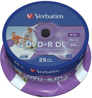 Verbatim DVD+R Double Layer Inkjet Printable 8x 8.5GB - 25 Pack Spindle Optical Media Photo