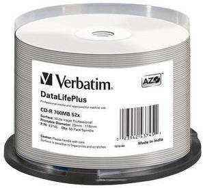 Verbatim CD-R DataLifePlus Wide Inkjet Professional 52x 700MB - 50 Pack Spindle Optical Media Photo