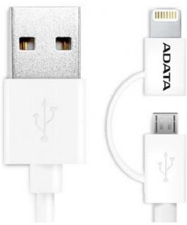 Adata 2-in-1 USB To Micro-USB and Lightning  1m Charge & Sync Cable - White Photo