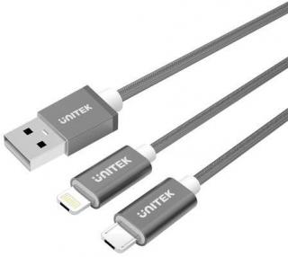 UNITEK Y-C4023 2 in 1 USB to Micro & Lightning  1.5m Charge & Sync Cable - Grey Photo