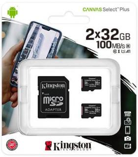 Kingston Canvas Select Plus 32GB UHS-I microSDHC Dual Pack Memory Card with SD Adapter Photo
