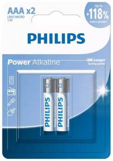 Philips Power Alkaline LR03P2B 2x AAA Batteries - (Blister) Photo