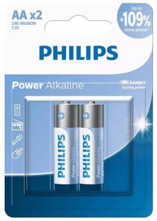 Philips Power Alkaline LR6P2B 2X AA Batteries - (Blister) Photo